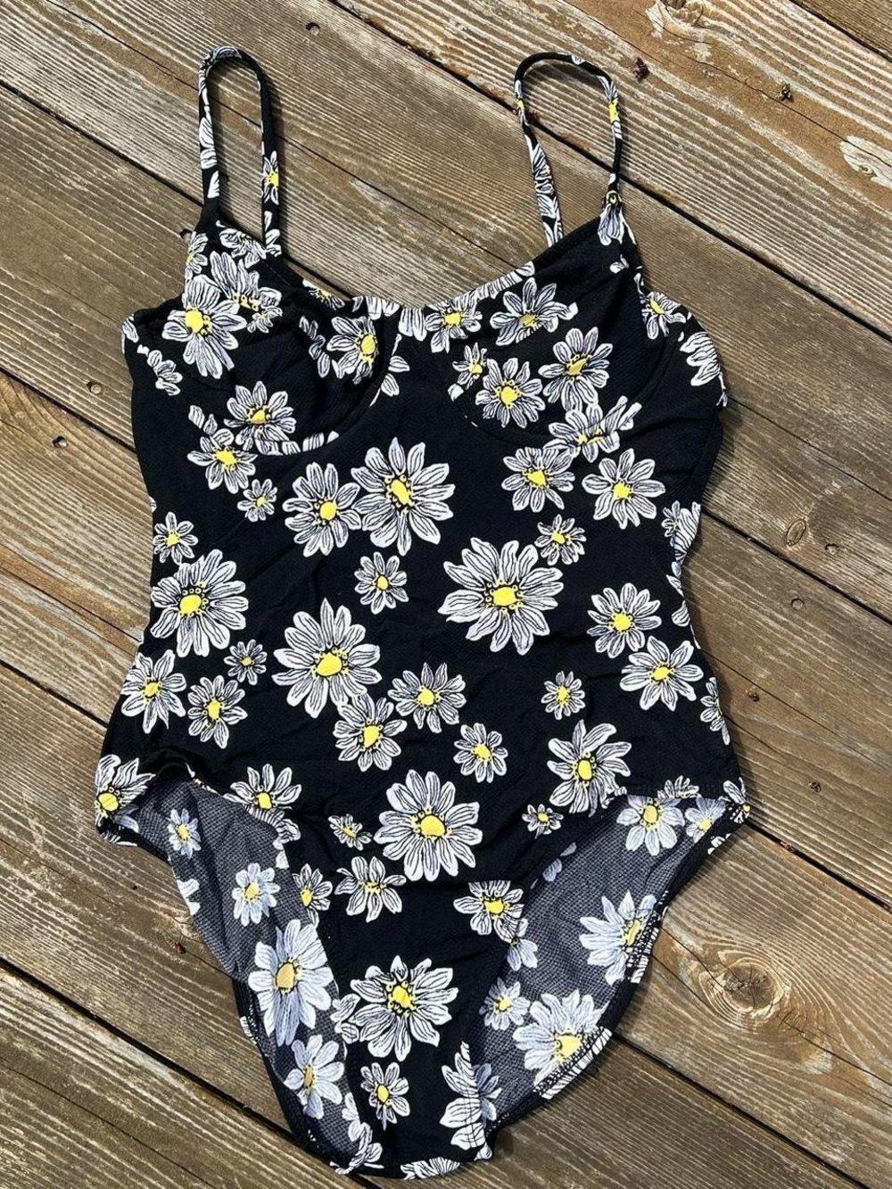 Vintage Eddie Bauer Black Floral One-Piece Swimsuit
